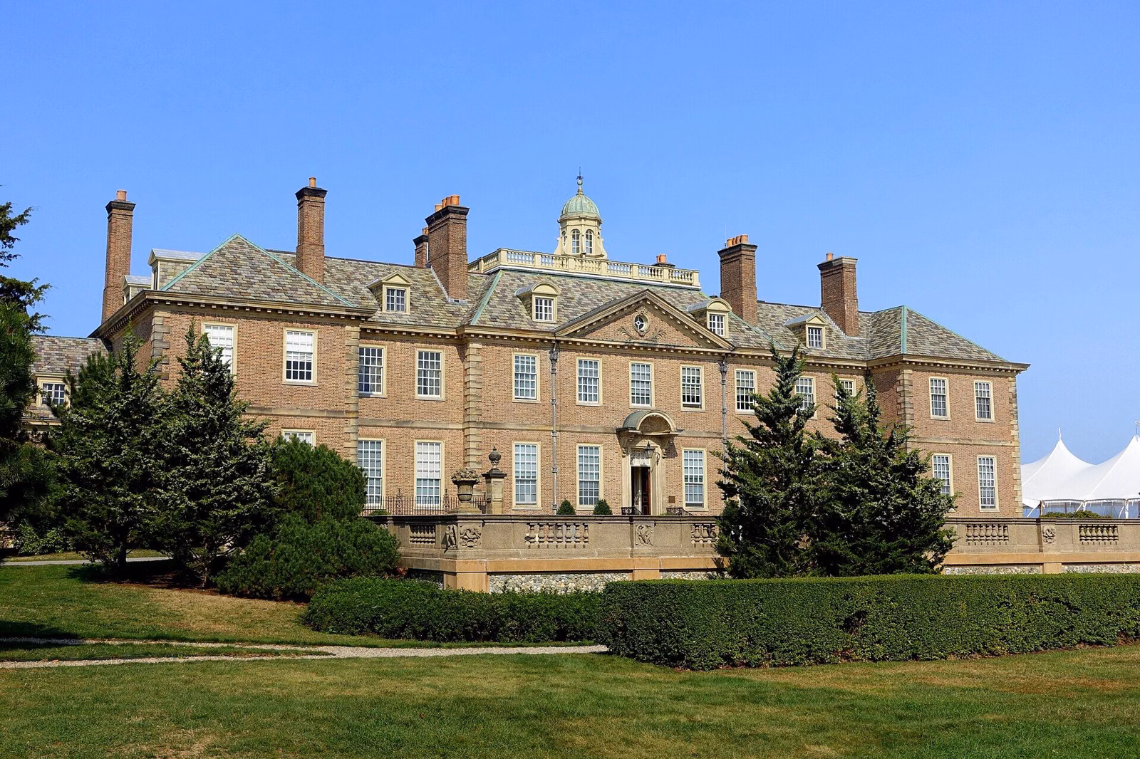 The Great House at Castle Hill on the Crane Estate, a brick Stuart-style mansion with tall chimneys and a cupola