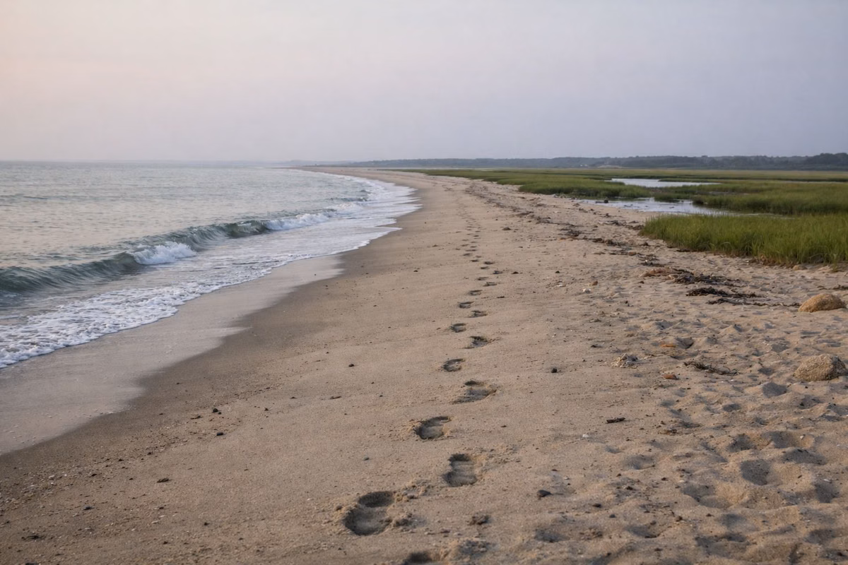 A wide empty beach in early-morning light