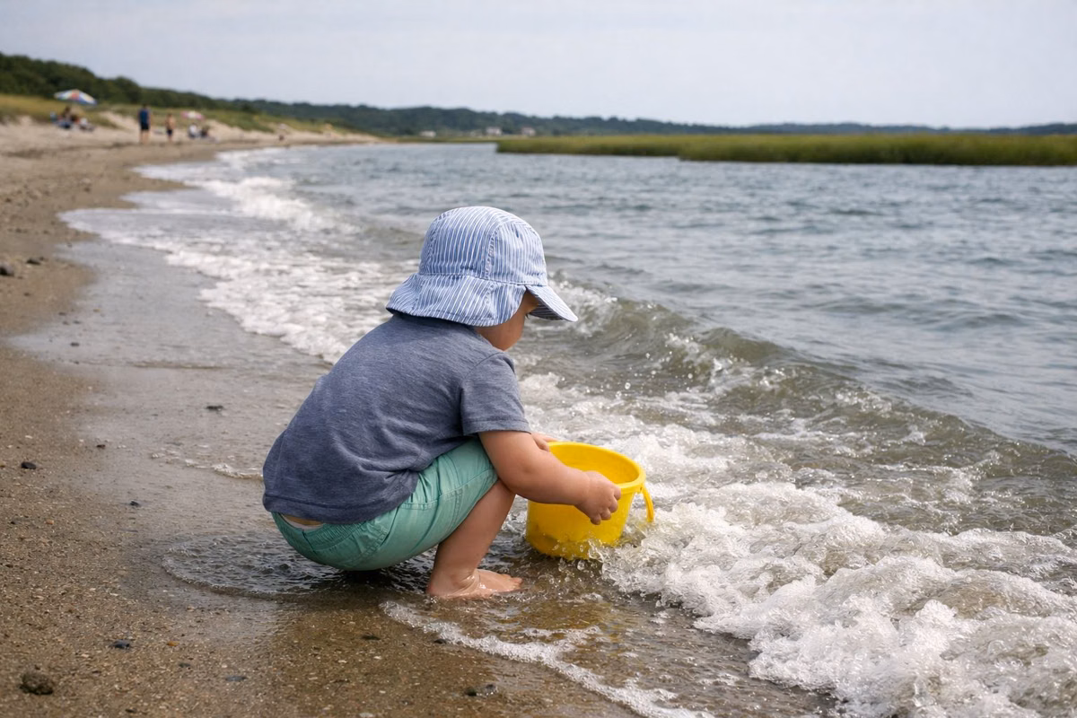 A small child with a bucket at the waterline